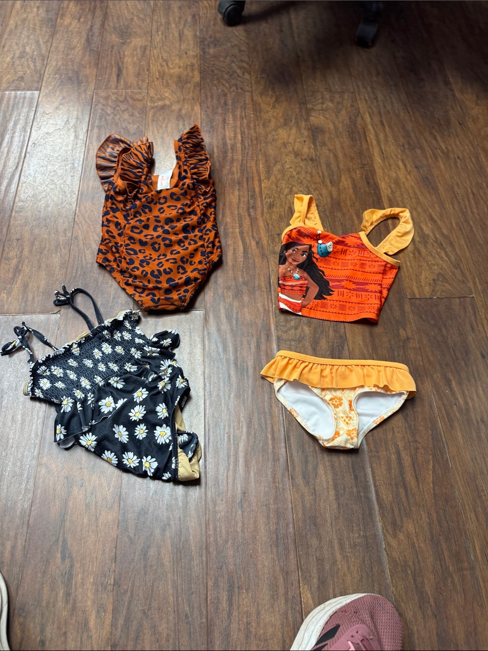 Source Unknown Orange Leopard Ruffle Kids One-Piece Swim
